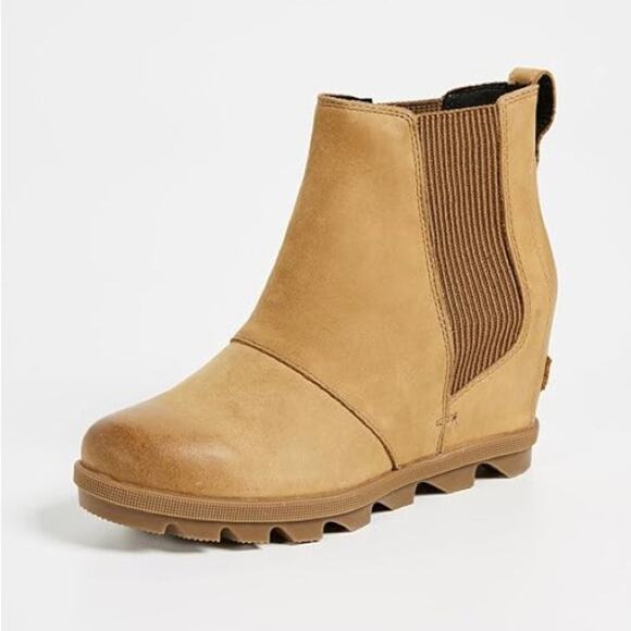 Sorel Joan Of Arctic Wedge Tan Brown Leather Ankle Boots Size 8 - Picture 1 of 6